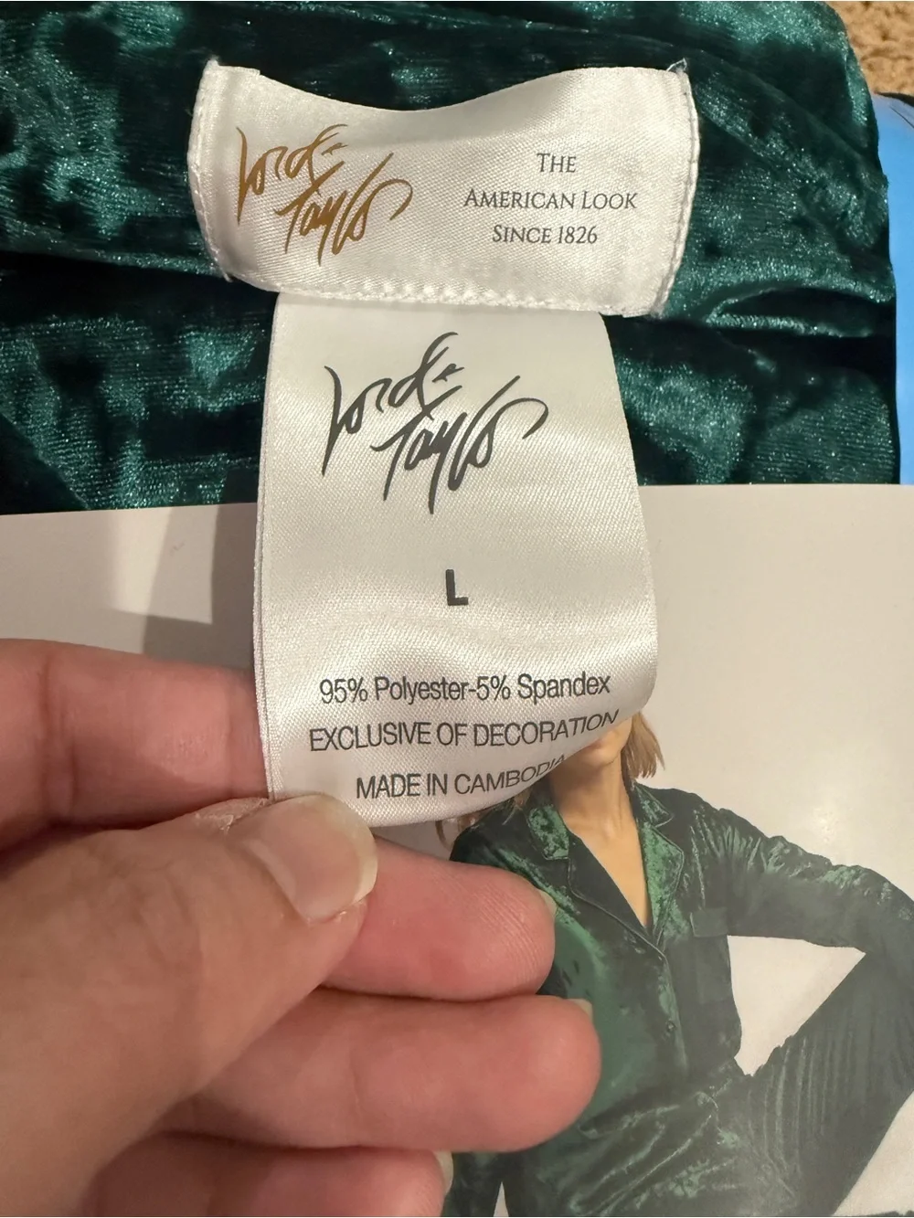 Lord & Taylor Velvet 2-Piece Pajama Set - Deep Green